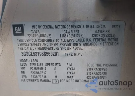 2008 Saturn Vue V6 Xr из США, поврежденный, VIN 3GSCL53798S560201